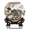 Plato Cerámico Artesanal Paisaje Pastel Cerámica Jingdezhen Plato Reloj Plato de Apreciación Estilo Chino Nuevo Decoraciones para el Hogar Adornos