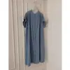 Vestido a cuadros azul en contraste estilo vintage japonés para mujer, verano, cuello a cuadros, holgado, largo, versátil, de manga corta, tipo camisa