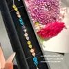 Joias Coloridas Rosa Flor de Gelo Pedra Lapidada Colar Banquete Alta Definição Névoa Rosa Poeira Estelar Arco-Íris Zircônia Conjunto de Pulseiras