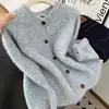 Nuevo Cárdigan Jacket de Punto Suave y Esponjoso con Cuello Redondo y Mangas Largas para Otoño/Invierno, Diseño Coreano Versátil para Mujer