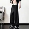 Pantalones deportivos de chándal para hombre, estilo americano, azul oscuro, cleanfit, bordados, casuales, de pierna recta, pantalones de entrenamiento, micro campana