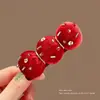 Presilha de Cabelo Vermelha Bico de Pato para Ano Novo para Mulheres, Presilha para Franja Lateral, Acessório de Cabelo Festivo, Grampo para Cabelos Soltos