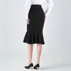 Falda Negra de Cola de Pescado para Comercio Exterior, de Cintura Alta, Ajustada, Falda Midi Elegante y Sexy Adelgazante para el Trabajo y Eventos Nocturnos