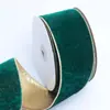 Suministro Directo de Cintas Decorativas Navideñas de Color Sólido Transfronterizas, Cintas Navideñas con Alambre, Cintas con Borde Dorado, Cintas de Terciopelo, Cintas para Atar, Estampado en Caliente