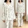 Pijama para mujer, algodón nube, primavera y otoño, manga larga, pantalón largo, cuello redondo, sin botones, conjunto de ropa para el hogar para mediana edad y personas mayores