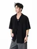 Camisa de Estilo Old Money con Calados y Cuello Cubano para Hombre y Mujer, Nueva Camiseta de Verano de Alta Gama de Manga Corta, Color Sólido, Corte Holgado, Mangas de Tres Cuartos