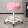 Taburete con Ruedas, Taburete Redondo Giratorio Ajustable para Salón de Belleza, Taburete de Trabajo para Peluquería y Salón de Uñas, Silla con Respaldo, Triple Protección, Piel de Microfibra