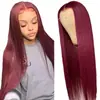 Moda Europeia e Americana Nova Transfronteiriça Peruca Cor Vinho Cabelo Liso de Comprimento Médio Peruca Frontal com Renda Cobertura Completa da Cabeça