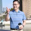 Camisa polo casual de verano de manga corta fina con abertura, holgada, a rayas, con puntos, gris, de algodón para hombre, con cuello de solapa y cuello redondo, ropa