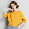 Blusa Feminina com Manga Morcego, Nova Moda Outono Estilo Coreano Versátil Solta Manga Morcego Ombro a Ombro Tricô Camiseta
