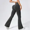 Calça de Yoga Ribatada Flare Cintura Alta Estilo Europeu e Americano, Calça Fitness Cintura Alta Levanta Bumbum, Calça Esportiva Longa Bumbum de Pêssego, Calça Wide Leg para Mulheres