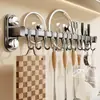 Venta directa de fábrica: ganchos y estantes de cocina multifuncionales, no requiere taladro, para guardar espátulas, cucharas y tapas de ollas; diseño de montaje en pared