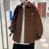Camisa de pana de manga larga para hombre, primavera y otoño, camisa casual retro americana, estilo Hong Kong, corte holgado, marca de moda, negro para estudiante