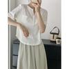 Camiseta de Manga Corta con Hilo y Cuello Semiabierto Estilo Coreano Verano 2024 Sencilla Estilo Occidental Ajustada Adelgazante Camiseta Lisa Top para Mujer