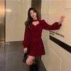 Vestido rojo de Navidad para mujer Nuevo estilo francés Invierno Silueta delgada Falda Pontu Sentido del diseño Elegante Vestido/Falda para reunión anual
