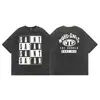 Camiseta Unisex de Manga Curta Tendência Saint Miael High Street Estampa de Letras Alta Qualidade Vintage Lavada e Desgastada