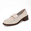 Mocasines de Cuero Completo Estilo Británico con Hebilla Metálica Otoño 2022 Nuevos Tacón Medio Grueso Punta Redonda Zapatos de Cuero Pequeños Piel de Vaca Zapatos de Una Capa para Mujer