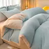 Juego de Cuatro Piezas de Color Liso de Terciopelo de Leche Invierno Engrosado Coral Terciopelo Sábana Funda Nórdica Ropa de Cama Terciopelo de Doble Cara