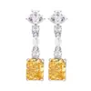 Otoño e Invierno Nuevo Joyería Huabi Diamante de Alto Carbono Corte Flor de Hielo Cobre Incrustado Diamante Amarillo Conjunto Cubo de Azúcar Piedra de Heroína 8*10