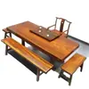 Mesa de Chá Okan de Madeira Maciça Placa Grande Estilo Chinês Mesa e Cadeira de Escritório para Chefe Combinação de Troncos