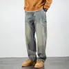 Jeans Khaki Casual Americano Masculino 2026 Nova Marca Tendência Calças Retas Largas Calças de Perna Larga com Caimento Retrô