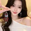Pendientes Exóticos Azules Blue Bohemianos con Borlas para Mujer Estilo Étnico Retro Nicho Gama Alta Ornamentos de Oreja Exagerados