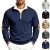 Suéter de punto pullover transfronterizo con cuello de piel sintética engrosada, cremallera, cuello alto, patchwork de cuero e interior forrado de polar, en estilo casual europeo y americano, para hombre