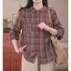 Camisa de Cuadros de Hilo de Algodón Nueva Primavera/Verano 2025 para Mujer Casual Versátil Suave Retro Artística Camisa de Algodón Puro