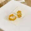 Pendientes de Flor Hueca con Circonita Bañados en Oro Real de 18K, Pendientes de Estilo Simple Retro Francés, Joyería para Orejas de Lujo Ligero de Nicho