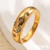 Estilo de Moda Europeo y Americano Joyería Geométrica Acero Inoxidable Chapado en Oro de 18K Anillo Vintage Simple de Estrella y Luna para Mujer Lujo Ligero