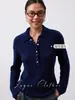 Herbalife*Blusa de Tricô Feminina com Gola Polo de Lã em Laço/Gaze Flor Murcha Manga Longa