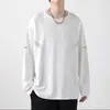 Camiseta de manga larga para hombre, adecuada para primavera y otoño, corte holgado, cuello redondo, capa interior fina, base elástica, versátil y moderna