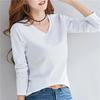 Blusa Suelta de Manga Larga con Cuello en V para Mujer Talla Grande que Disimula el Vientre, Camisa Base Elegante Adornada con Etiqueta para Mamás, Nueva Moda Otoño 2026