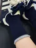 Calcetines Grises para Mujer, Calcetines de Algodón Puro de Media Pantorrilla para Otoño e Invierno, Calcetines Largos de Lana Gruesa Cálidos Estilo Japonés, Calcetines Holgados con Borde Enrollado para Invierno