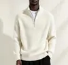 Suéter de Hombre Europeo y Americano con Media Cremallera y Cuello Alto, Tejido Grueso con Rayas Verticales, Manga Larga, Ropa de Punto Casual Cálida para Hombre, Capa Base