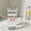 Vaso de Agua Cuadrado Transparente Sencillo con Asa de Lazo, Vaso con Popote de Vidrio, Taza de Vidrio Resistente a Altas Temperaturas para Café y Leche, Vaso de Vidrio