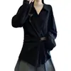 Elegante Camisa de Cuello Polo con Hombros Rectos para Mujer, Nuevo Estilo Primavera 2026, Elegante Top Ceñido a la Cintura para Mujeres de Tallas Grandes que Oculta el Vientre, Diseño Único