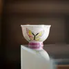 Taza de Té Cerámica Pequeña de Pie con Boca de Flor Pintada a Mano en Tonos Pastel Estilo Japonés de las Dinastías Tang y Song, Juego de Té Kung Fu, Taza de Té para el Hogar, Taza Pequeña