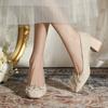 Zapatos de Boda de Punta Cuadrada para Mujer 2024 Nuevos Zapatos de Tacón Alto de Tacón Grueso Xiuhe Pies No Cansados Zapatos de Boda Zapatos de Novia
