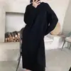 Vestido de Punto con Capucha Estilo Coreano 2026 para Mujer Otoño e Invierno Nuevo Suelto Adelgazante Largo por Encima de la Rodilla Color Sólido Vestido Suéter