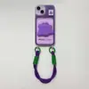 Capa de Celular Monstro Roxa com Porta-Cartão e Cordão, Adequada para Apple 17, Estilo Casal Fofo, Design Japonês e Coreano