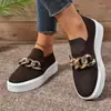 Comércio Exterior Europeu e Americano 2024 Sapatos Baixos Respiráveis de Tecido Fly com Sola Grossa Camada Única Femininos Corrente Transfronteiriça Decorativa Pés Preguiçosos Mocassins