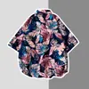 Camisa masculina de manga curta floral estilo Hong Kong retrô, bonito, bandido, para verão, férias na praia do Havaí, camisa floral solta, casual