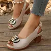 Sandalias de Verano 2026 para Mujer con Hebilla de Nuevo Estilo Transfronteriza, Tacón Grueso y Punta Abierta, Hebilla Metálica, Tacón Alto, Ligeras, Punta Abierta