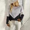 Suéter de punto estilo europeo y americano para mujer, nuevo jersey de cuello redondo con base en contraste, suéter informal de punto.