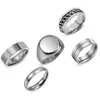 Amazon Joyería Clásica Europea y Americana Set de Cinco Piezas para Hombre Anillo Redondo Grande de Acero Inoxidable Cadena Juego de Anillos Lisos