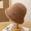 Chapéu de bacia de malha de outono e inverno para mulheres, chapéu de cúpula de textura de veludo de cordeiro versátil, chapéu de pescador de estilo coreano, chapéu de lã de marca preta, artístico