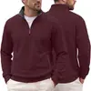 Sudadera de hombre jacquard transfronteriza con media cremallera y manga larga, Amazon primavera/otoño casual de corte holgado, color liso con bolsillos