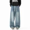 Jeans Estilo Americano/Personalizados para Hombre Primavera y Otoño Estilo Nuevo Caída Holgados Retro Pierna Recta Casual Tendencia Marca Pierna Ancha Negro