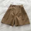 2024 Perna larga Cintura alta Deslocamento Cor sólida Shorts de linho feminino Solto Casual Algodão e Linho Quinta Calça